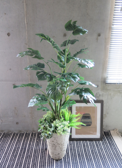 フェイクグリーン観葉植物ギフト モンステラ寄せ植え 軽量インテリア鉢使用